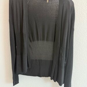 Vince Camuto Black Mesh-Detail Cardigan